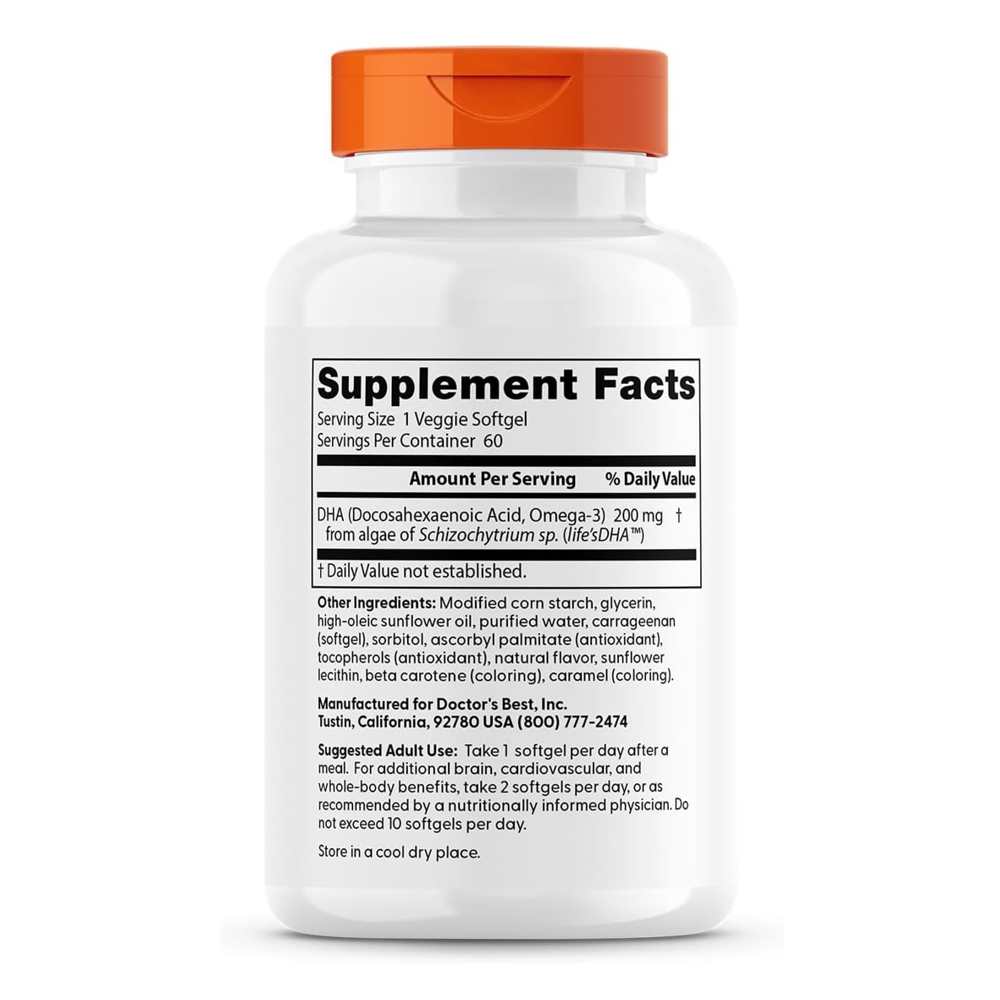 Doctor's Best Vegan Dha from Algae with Life's Dha 200mg Veggie Softgels 60 Count thumbnail 2