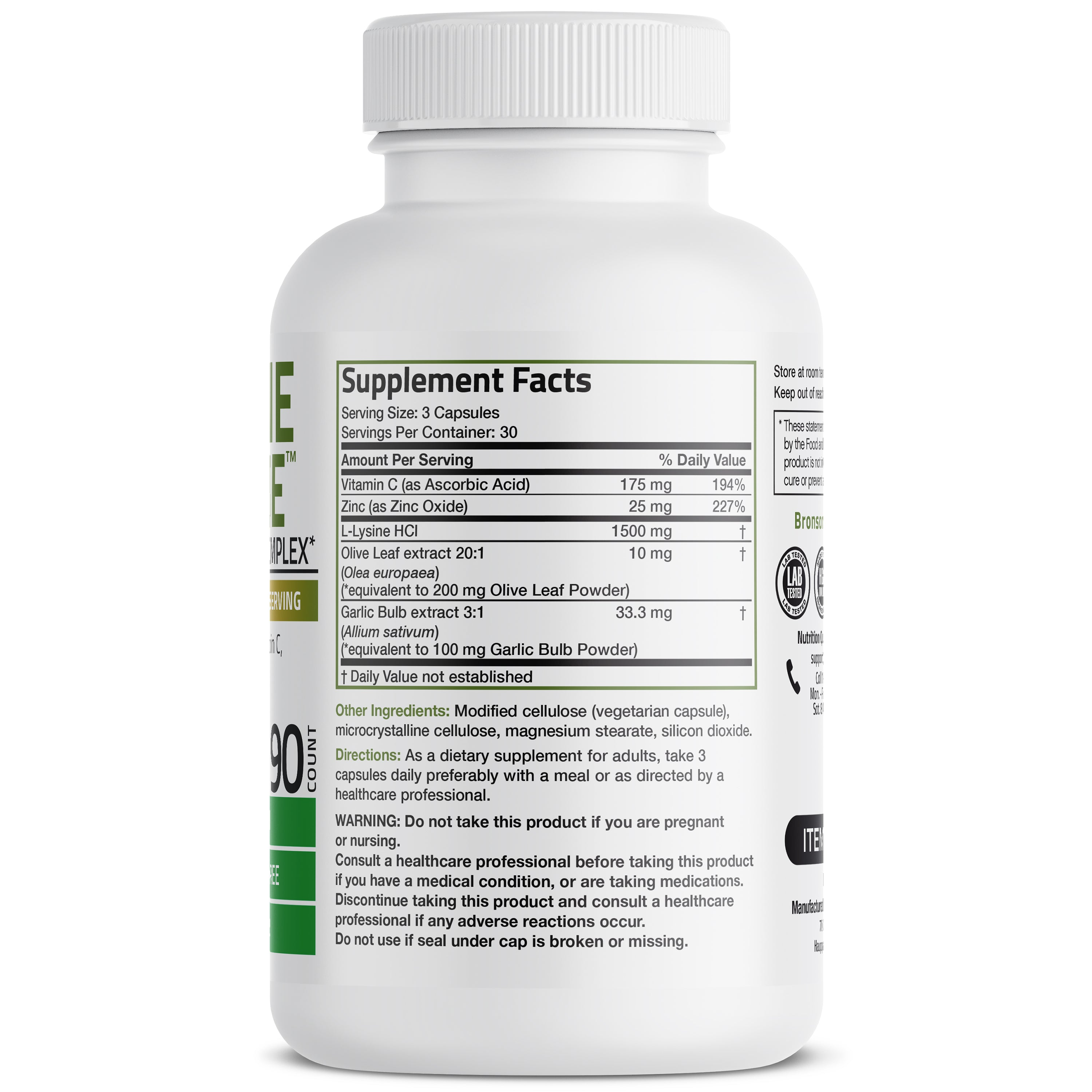 Bronson Vitamins L-Lysine Defense Complex - 1500 Mg 90 Caps thumbnail 2