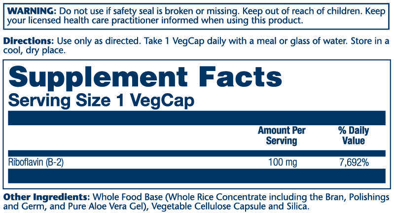 Solaray Vitamin B-2 (riboflavin) 100mg 100 Caps thumbnail 2