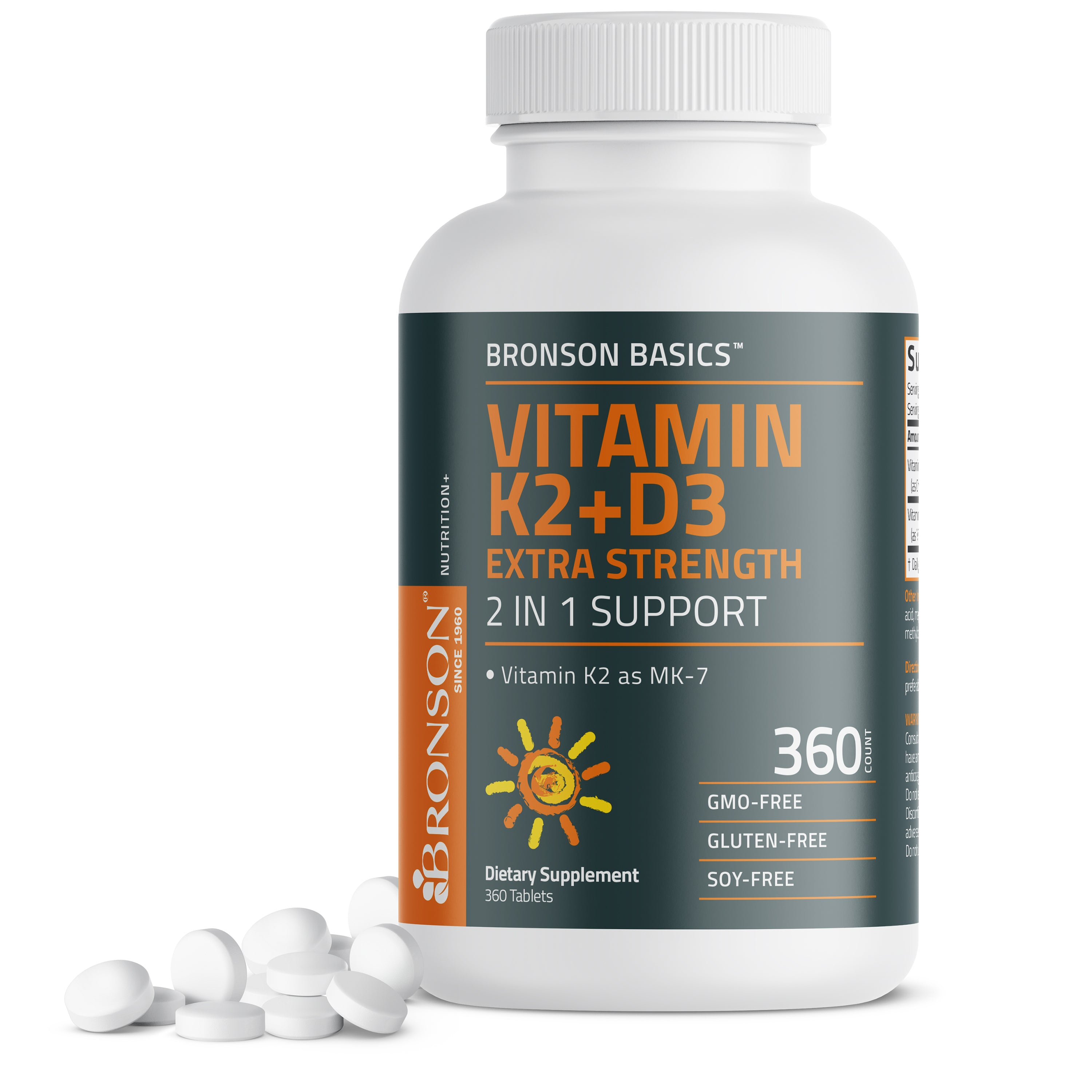 Bronson Vitamins Vitamin K2 Mk-7 Plus Vitamin D3 10,000 Iu Extra Strength 120 Tablets thumbnail 3