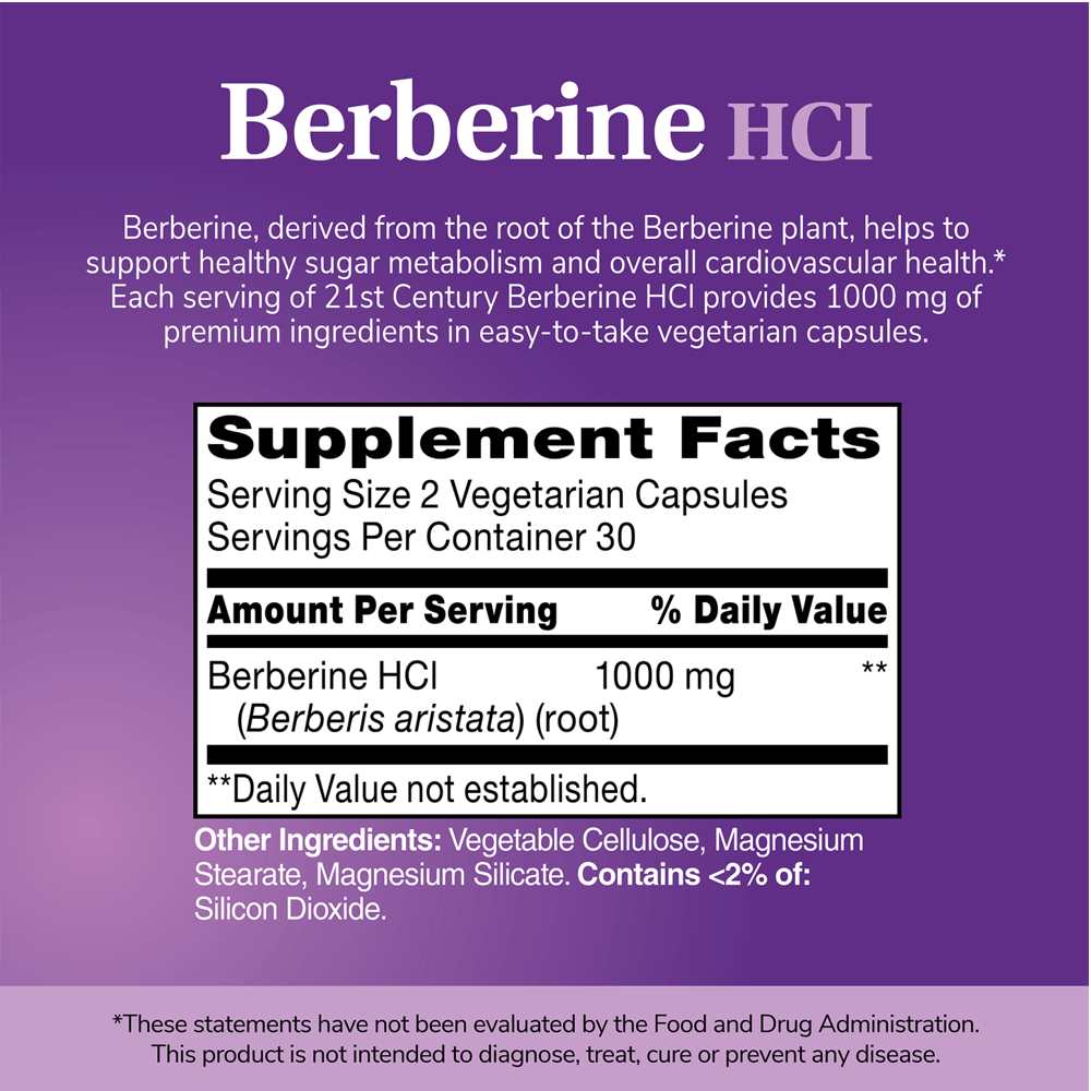 21st Century Berberine H Cl 1000 Mg 60 Caps thumbnail 2
