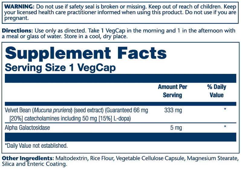 Solaray Dopa Bean, Velvet Bean Extract 333mg 60 Caps thumbnail 2