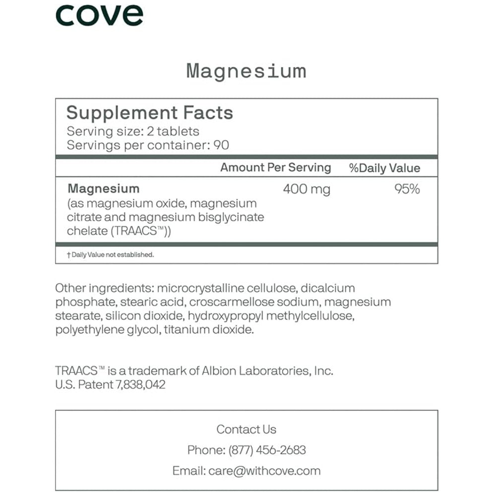 Cove Magnesium Support – Migraine Relief & Wellness Supplement (180 Tablets) thumbnail 2