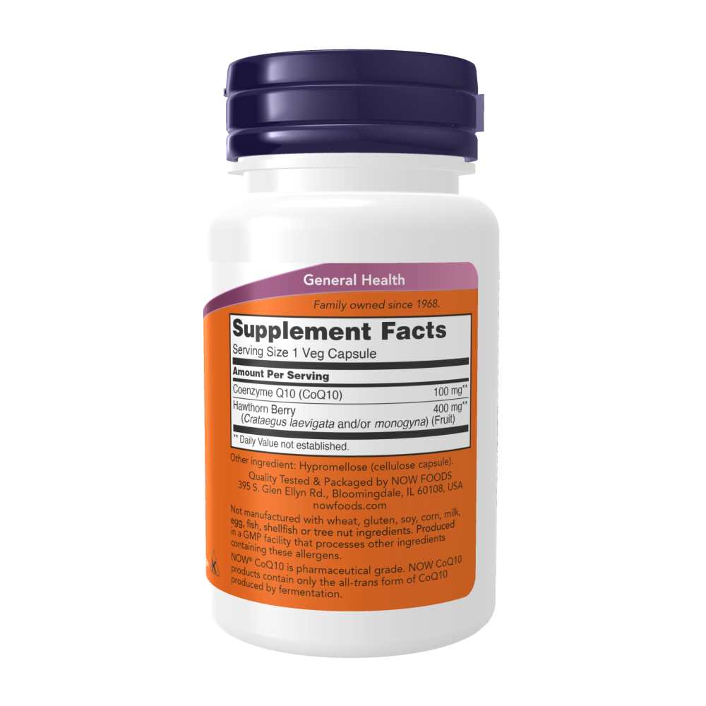 Now Foods Co Q10 100 Mg with Hawthorn Berry – Cardiovascular Support & Cellular Energy – 30 Veg Capsules thumbnail 2