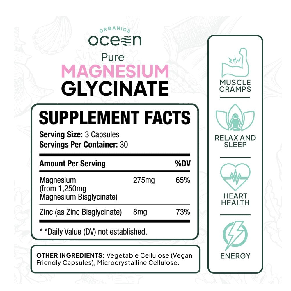 Organics Ocean Pure Magnesium Glycinate with Zinc – 90 Capsules thumbnail 2