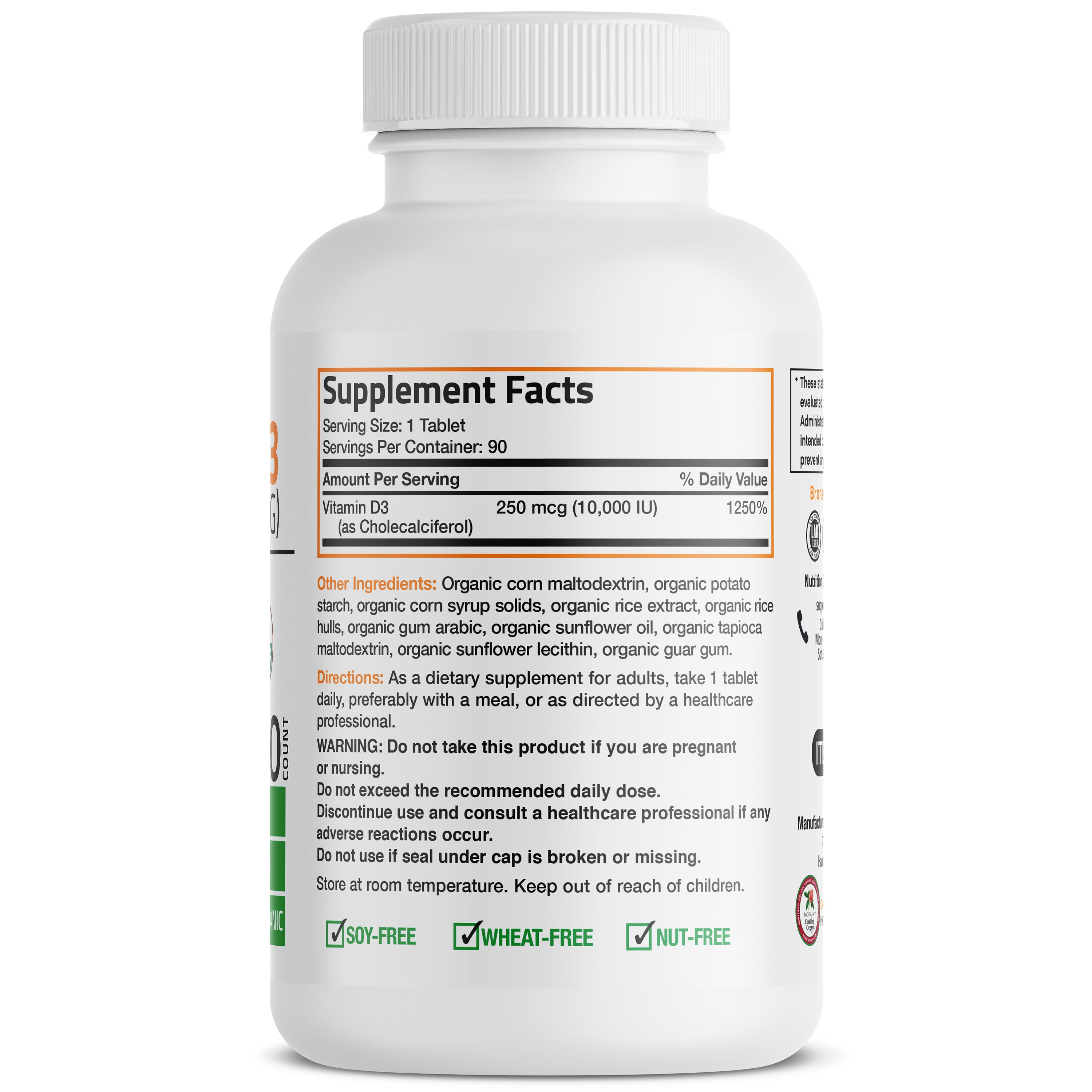 Bronson Vitamins Vitamin D3 High Dose Usda Certified Organic - 10,000 Iu 90 Tabs thumbnail 2