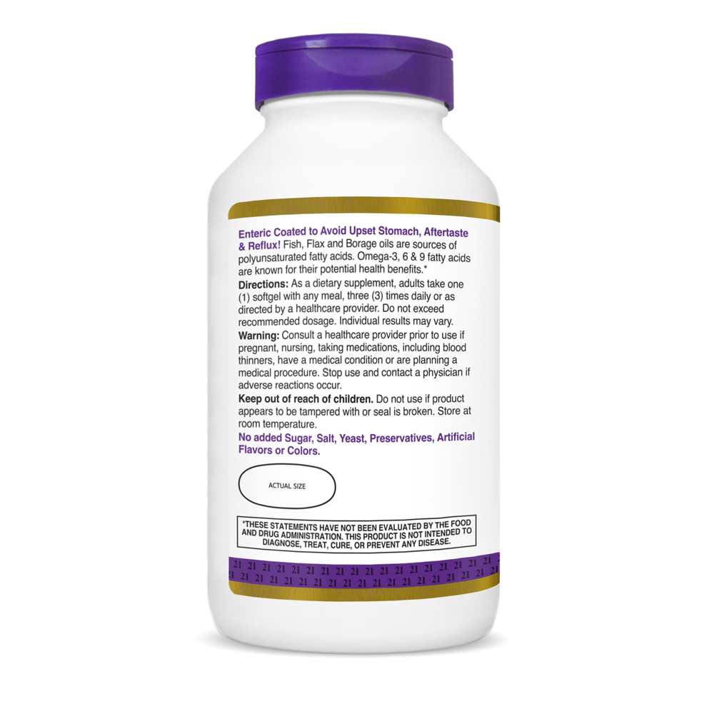 21st Century Triple Omega Complex 3-6-9 Reflux Free 180 Softgels thumbnail 3