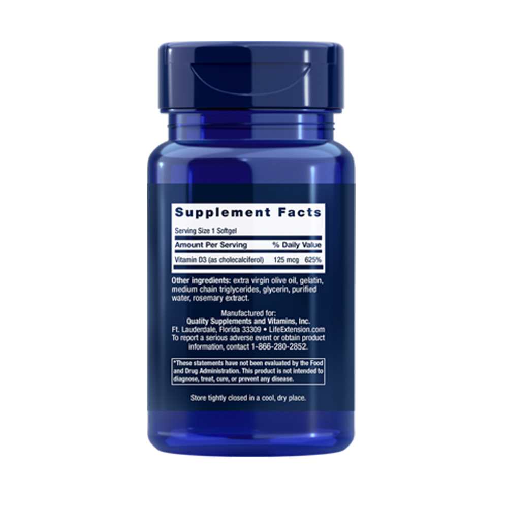 Life Extension Vitamin D3 125 Mcg (5000 Iu), 60 Softgels thumbnail 2
