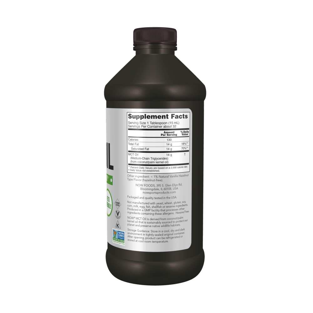 Now Sports Mct Oil – Vanilla Hazelnut Flavor – Liquid Supplement – 473ml thumbnail 2