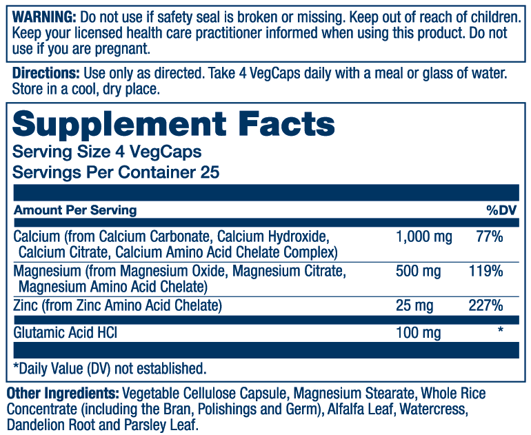 Solaray Calcium, Magnesium, Zinc 100 Caps thumbnail 2