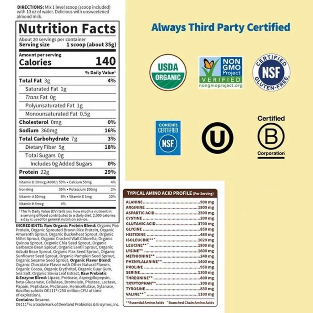 Garden of Life Raw Organic Protein Powder - Chocolate 700g thumbnail 2