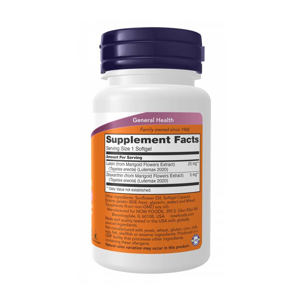 Now Foods Lutein & Zeaxanthin 25mg + 5mg – Eye & Brain Support – 60 Softgels thumbnail 2