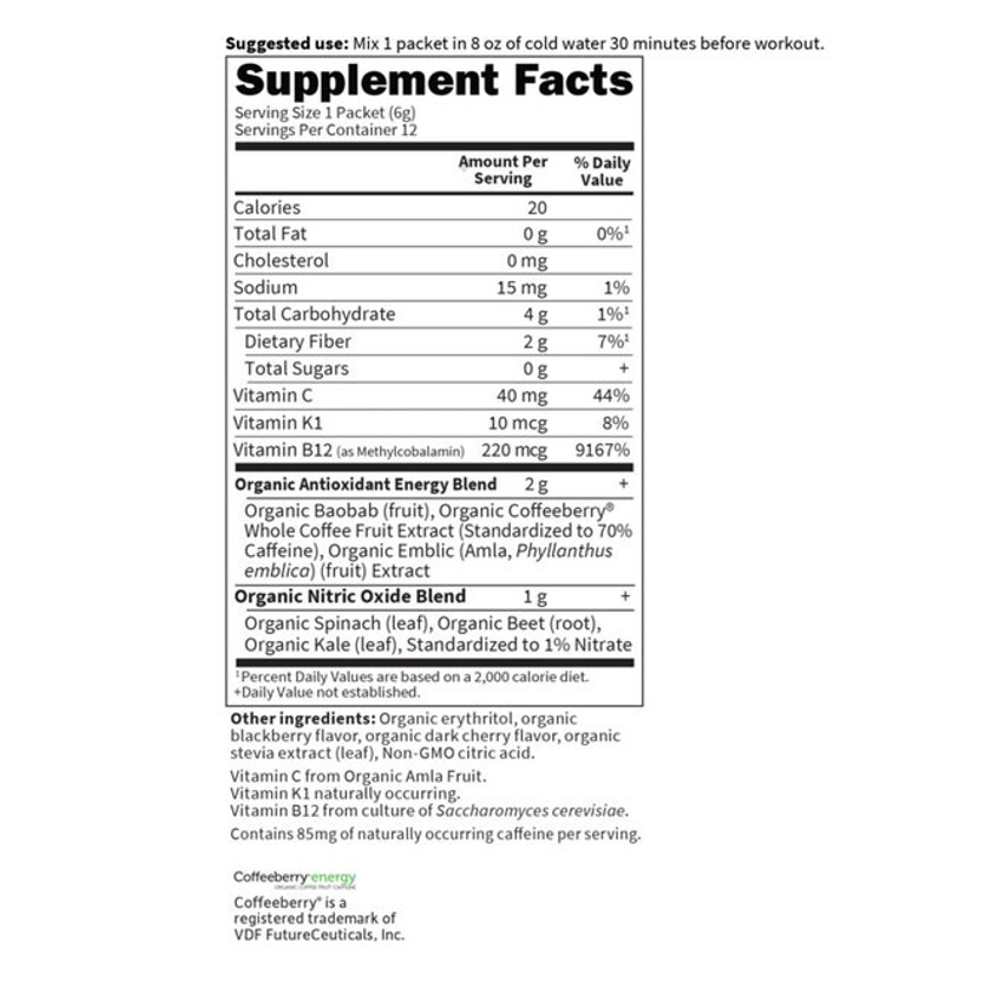 Garden of Life Sport Organic Plant-Based Energy + Focus Sugar Free Blackberry Cherry 12 Packets 0.2oz (6g) Powder thumbnail 2