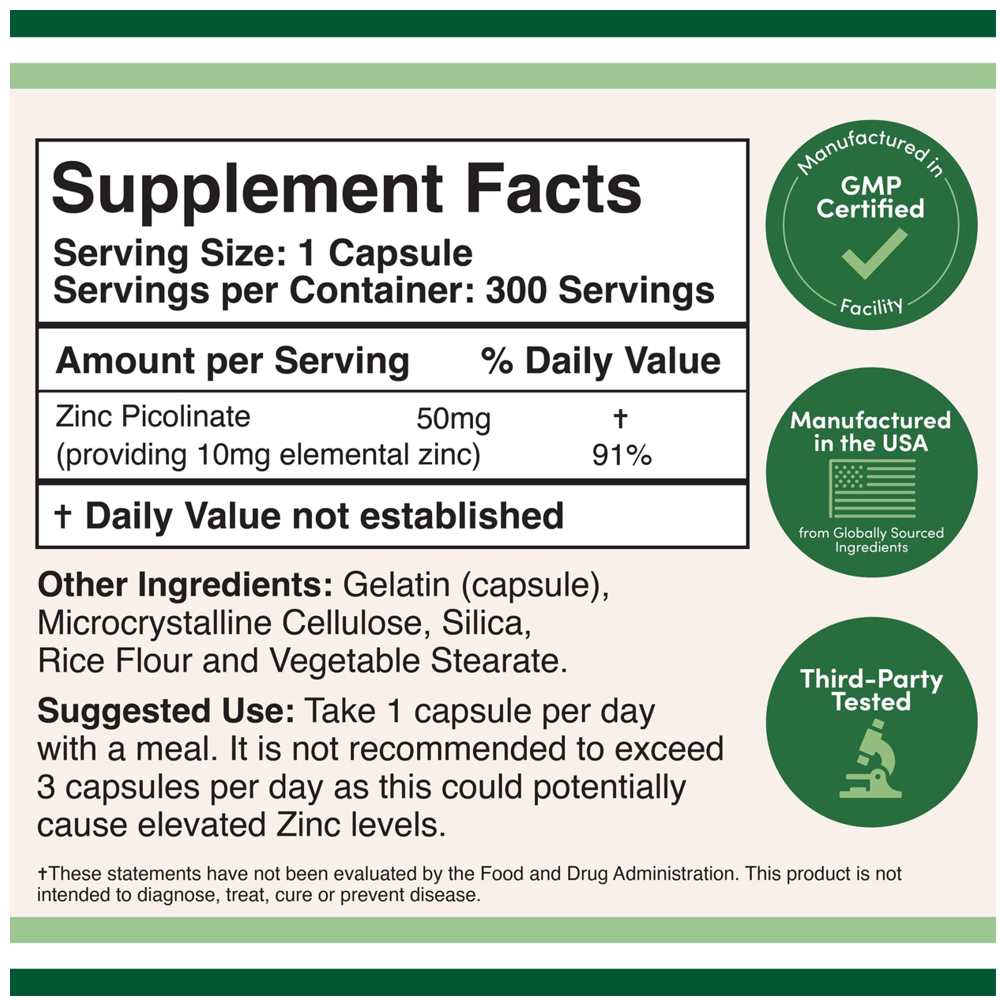 Double Wood Zinc Picolinate 50 Mg – 300 Capsules thumbnail 2