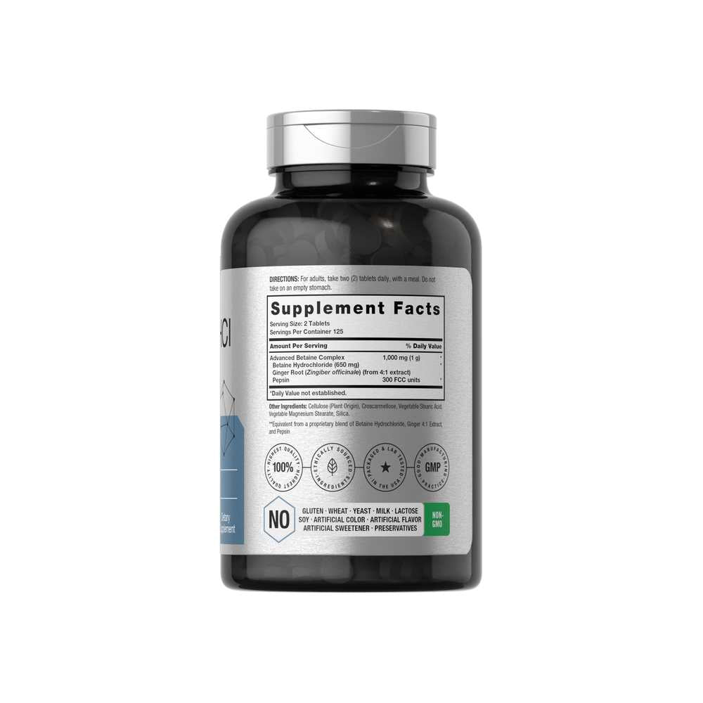 Horbäach Betaine H Cl with Pepsin 1000mg per Serving | 250 Tablets thumbnail 2