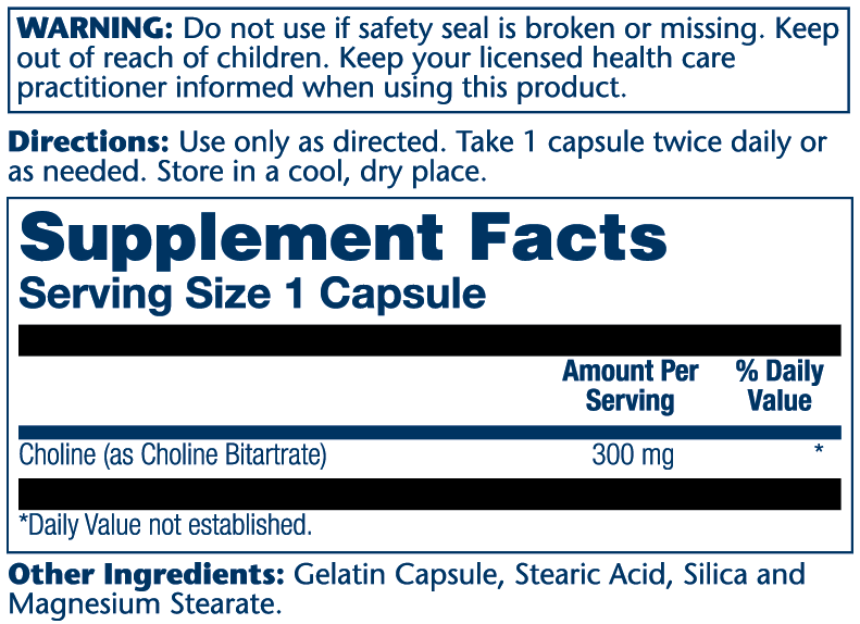 Solaray Choline, Timed-Release 300mg 100 Caps thumbnail 2