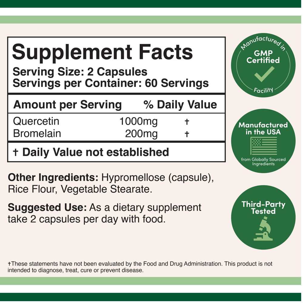 Double Wood Quercetin with Bromelain – 1200 Mg – 120 Capsules thumbnail 2