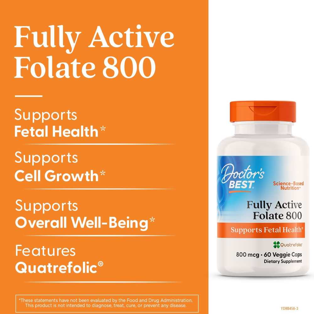 Doctor's Best Fully Active Folate 800, 800 Mcg, 60 Veggie Caps thumbnail 2