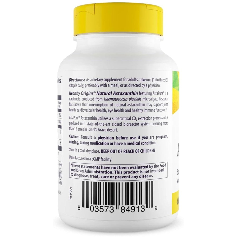 Healthy Origins Natural Astaxanthin 4mg - AstaPure® Antioxidant for Eye, Joint & Immune Support thumbnail 2