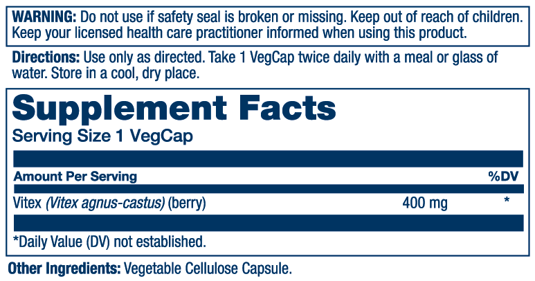 Solaray Vitex Berry 400mg 100 Caps thumbnail 2