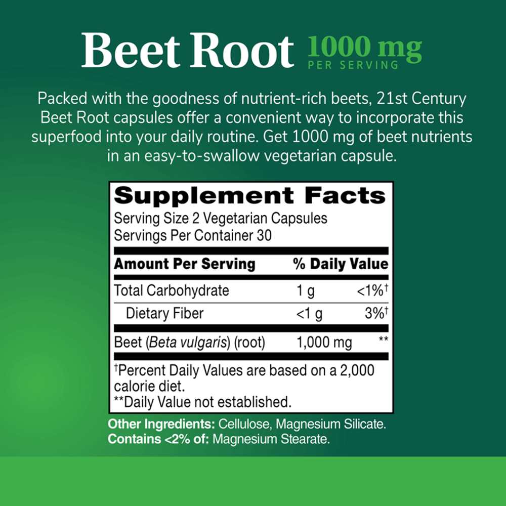 21st Century Beet Root 1000 Mg Traditional 90 Caps thumbnail 2