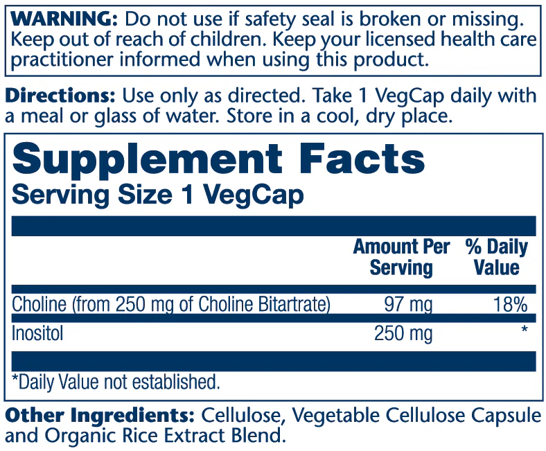 Solaray Choline & Inositol 250mg 100 Caps thumbnail 2