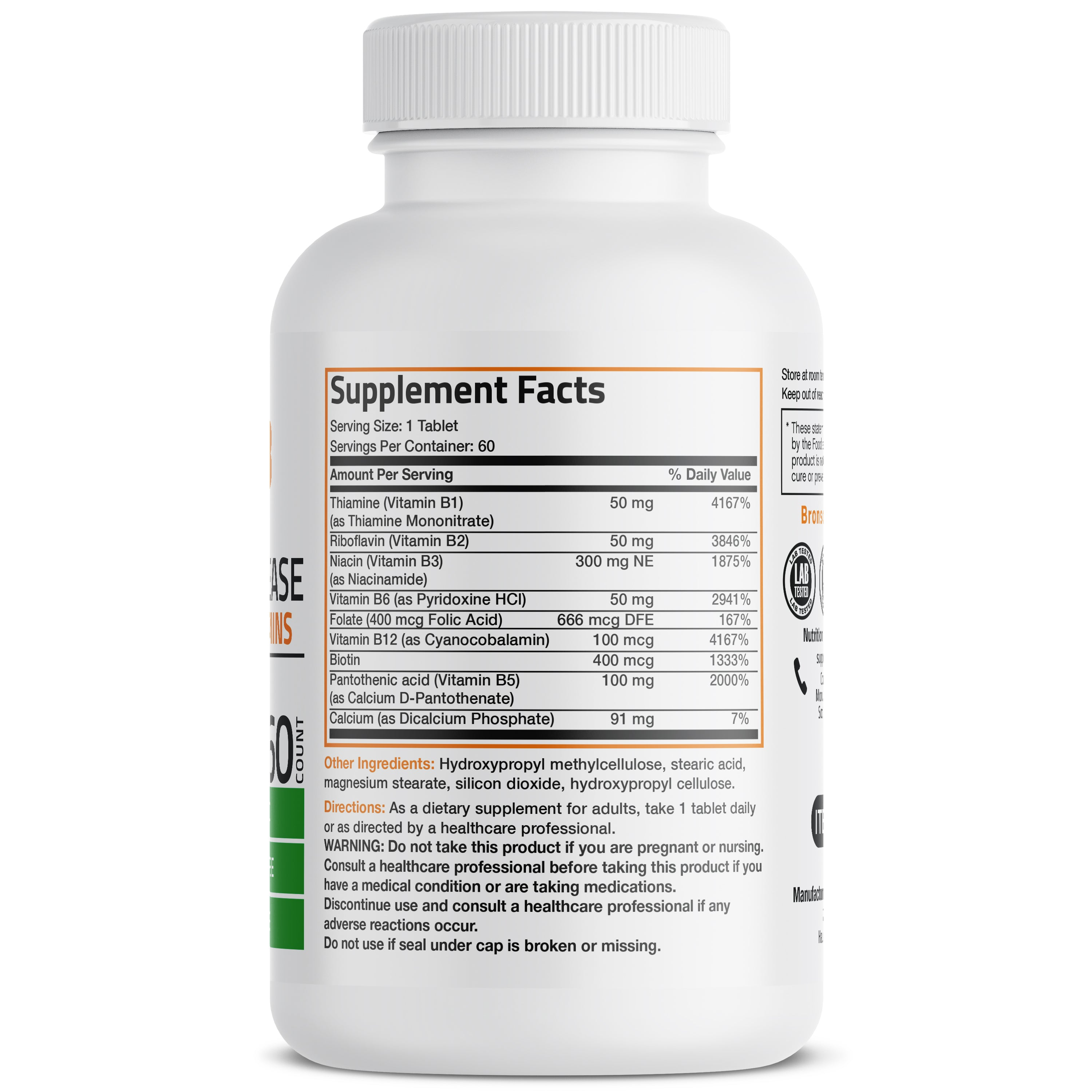 Bronson Vitamins Vitamin B Complex Sustained Release 60 Tabs thumbnail 2