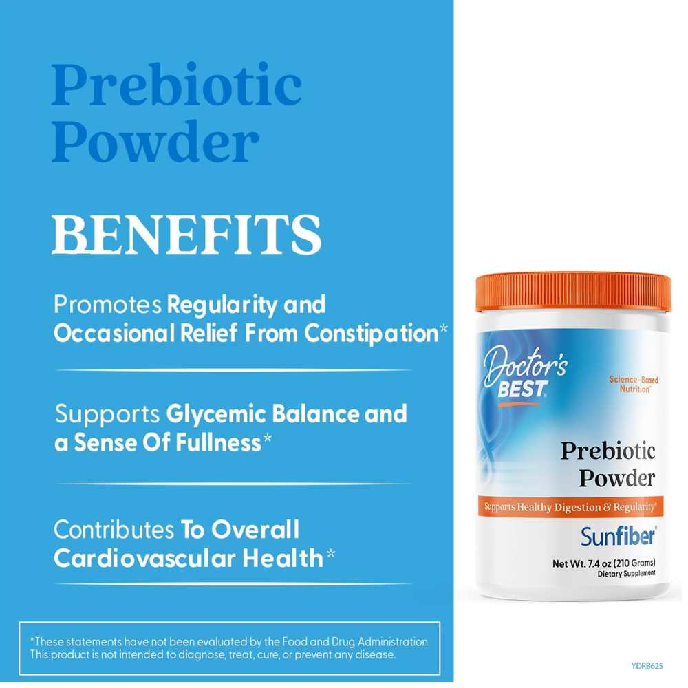 Doctor's Best Prebiotic Powder, Sunfiber®, Unflavored, 210g thumbnail 2
