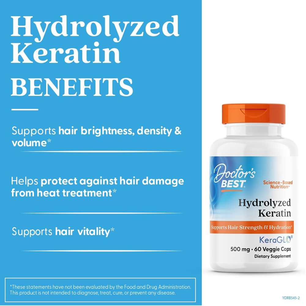 Doctor's Best Hydrolyzed Keratin, 500 mg, 60 Veggie Caps thumbnail 2