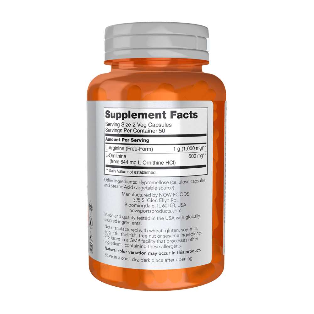 Now Sports Arginine & Ornithine 500 Mg / 250 Mg – 100 Veg Capsules thumbnail 2
