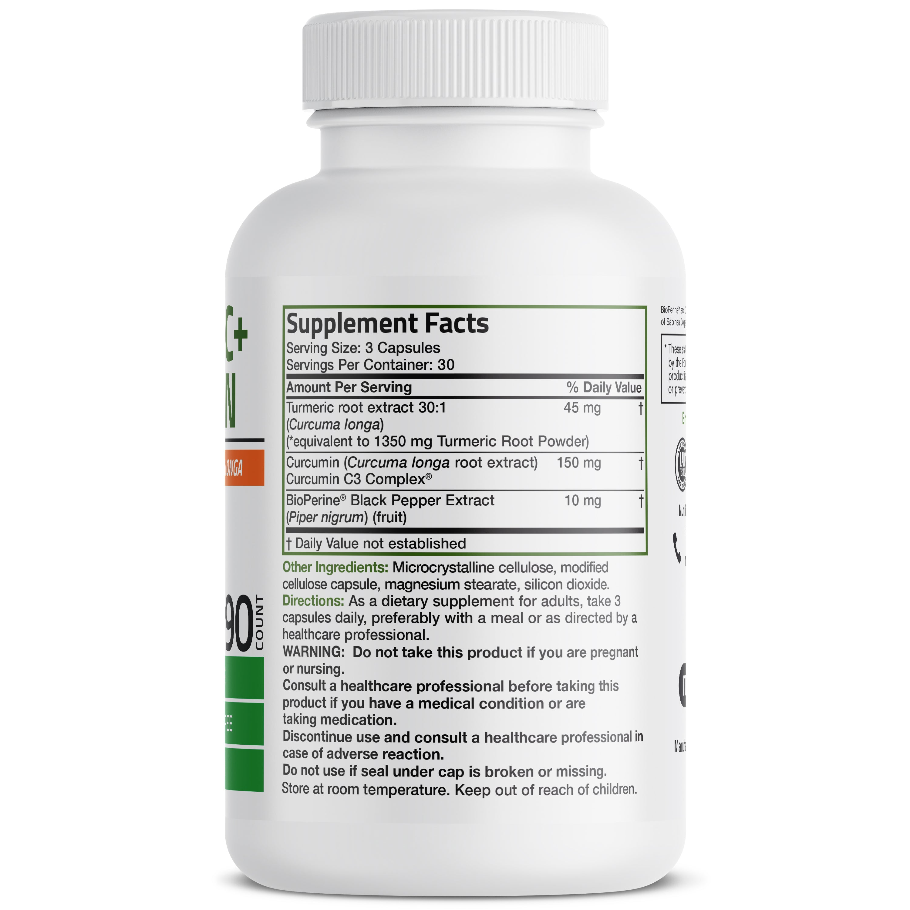 Bronson Vitamins Turmeric Curcumin 1500 Mg 90 Caps thumbnail 3