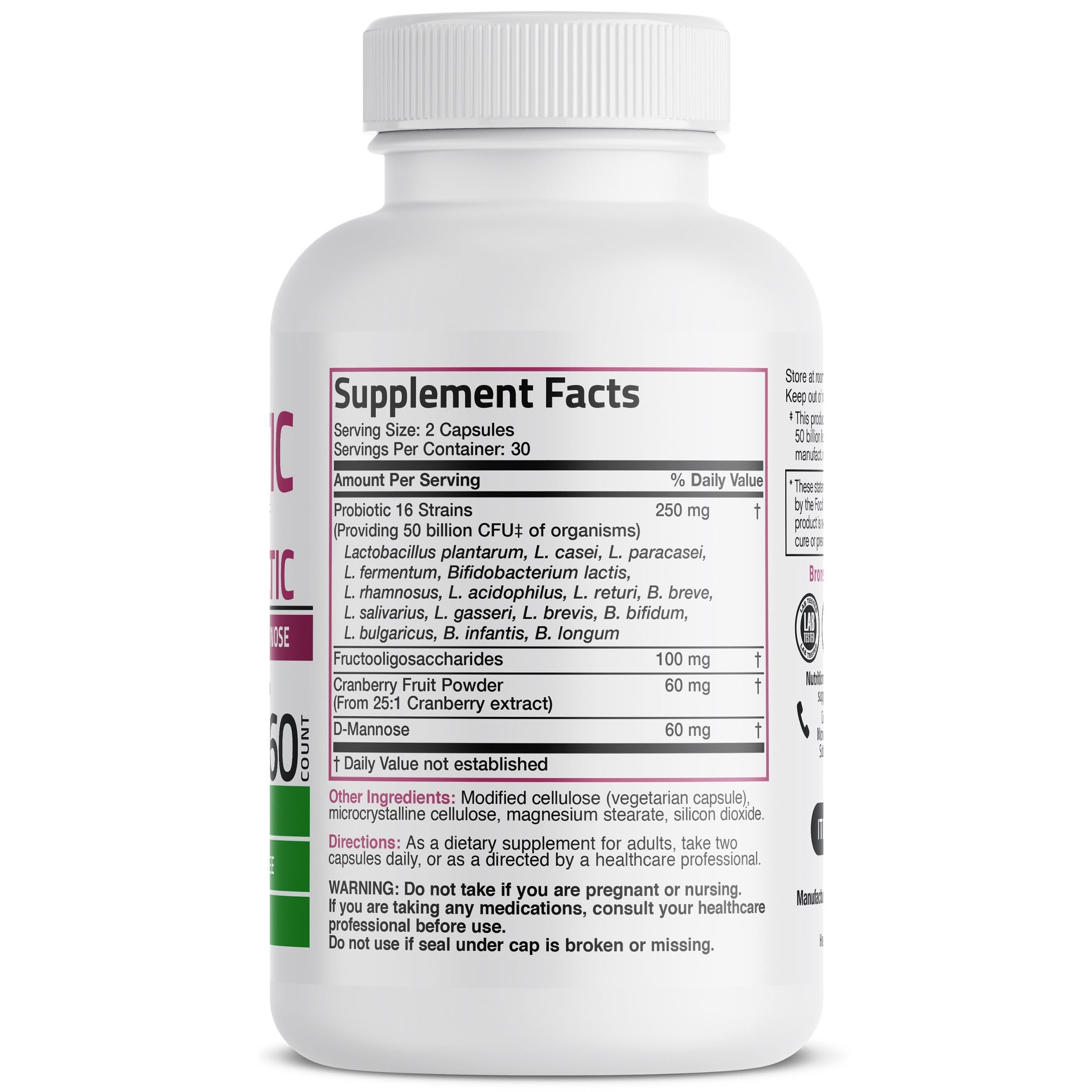 Bronson Vitamins Probiotic Plus Prebiotic for Women - 50 Billion Cfu - 60 Vegetarian Capsules thumbnail 2