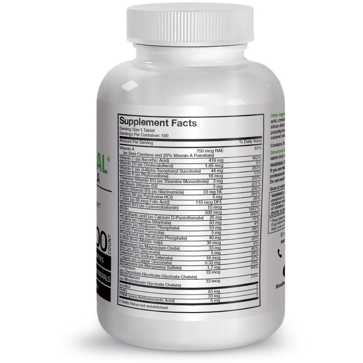 Bronson Vitamins Fortified Vitamin & Mineral Insurance Formula® Once Daily 100 Tabs thumbnail 2
