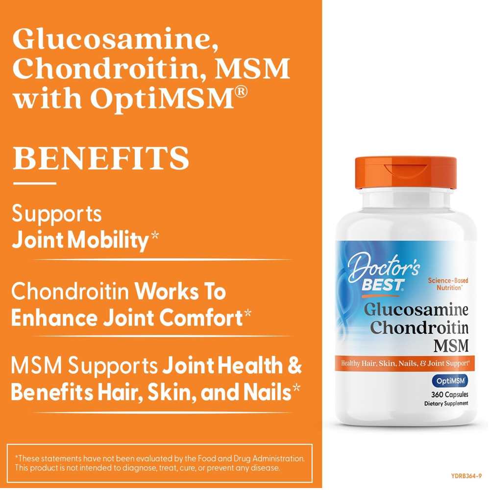 Doctor's Best Glucosamine Chondroitin Msm with Opti Msm, 360 Veggie Capsules thumbnail 2