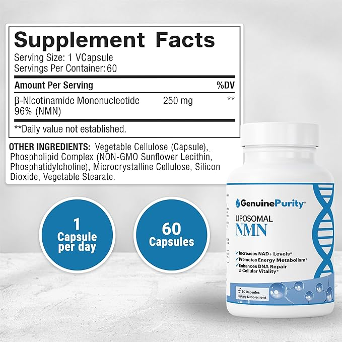 Genuine Purity™ Liposomal Nmn - Cellular Regeneration & Dna Health Supplement - 60 Capsules thumbnail 2