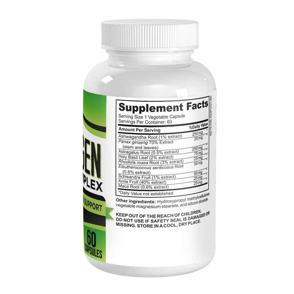AdrenaVital Stress Relief & Vitality Complex - 9 Herbal Adaptogen Extracts, 60 Capsules thumbnail 2