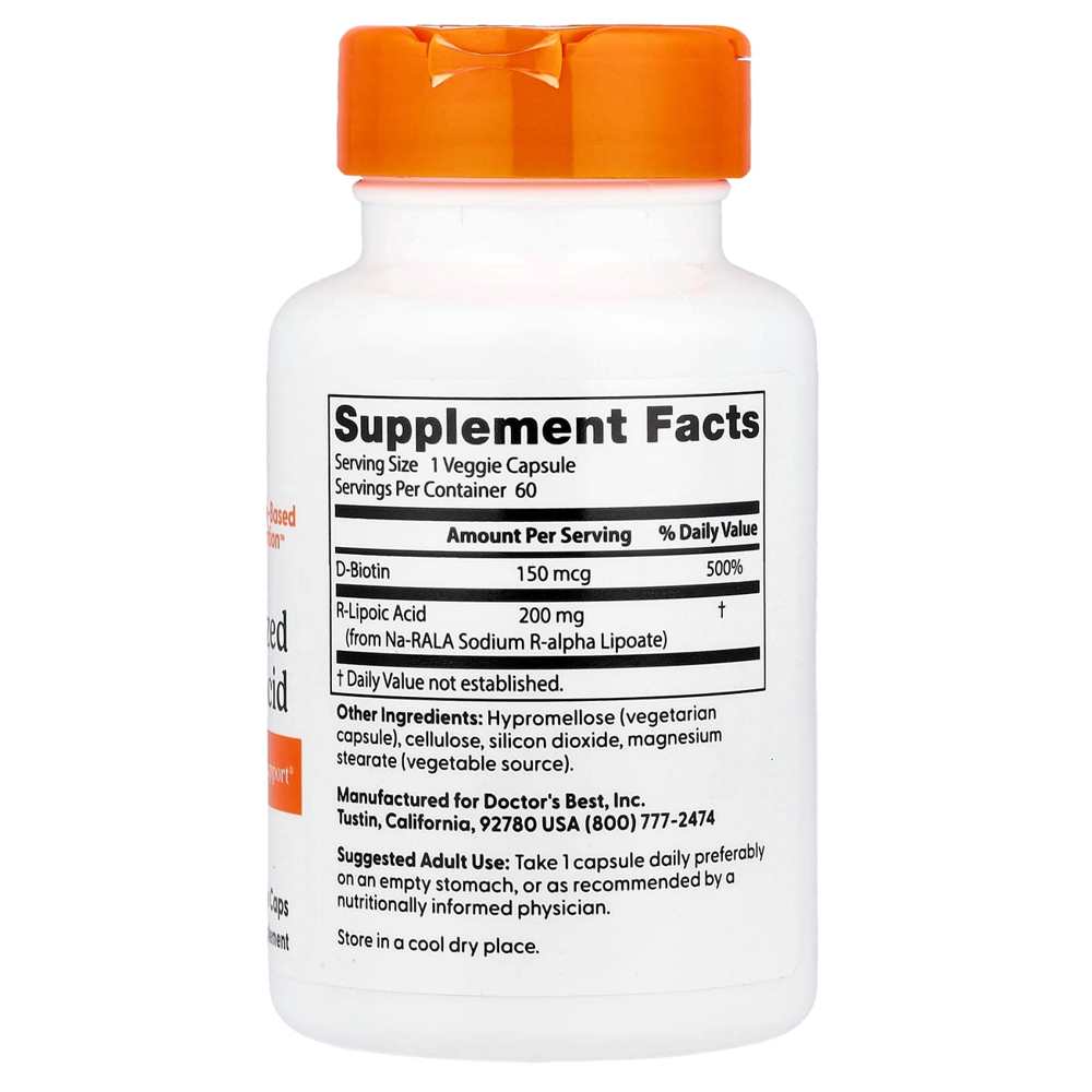 Doctor's Best Stabilized R-Lipoic Acid 200mg Veggie Caps 60 Count thumbnail 2