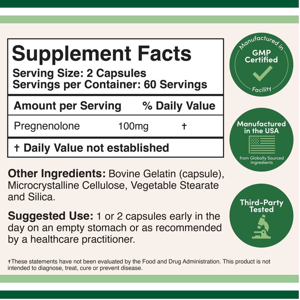 Double Wood Pregnenolone 100mg – 120 Capsules – Cognitive Support thumbnail 2