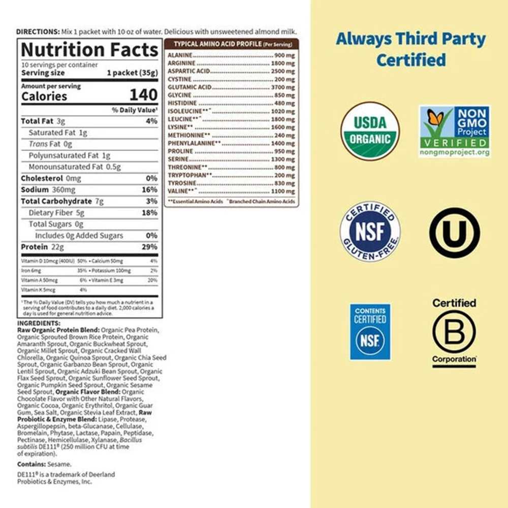 Garden of Life Raw Organic Protein Powder Packets - Chocolate 320g thumbnail 2