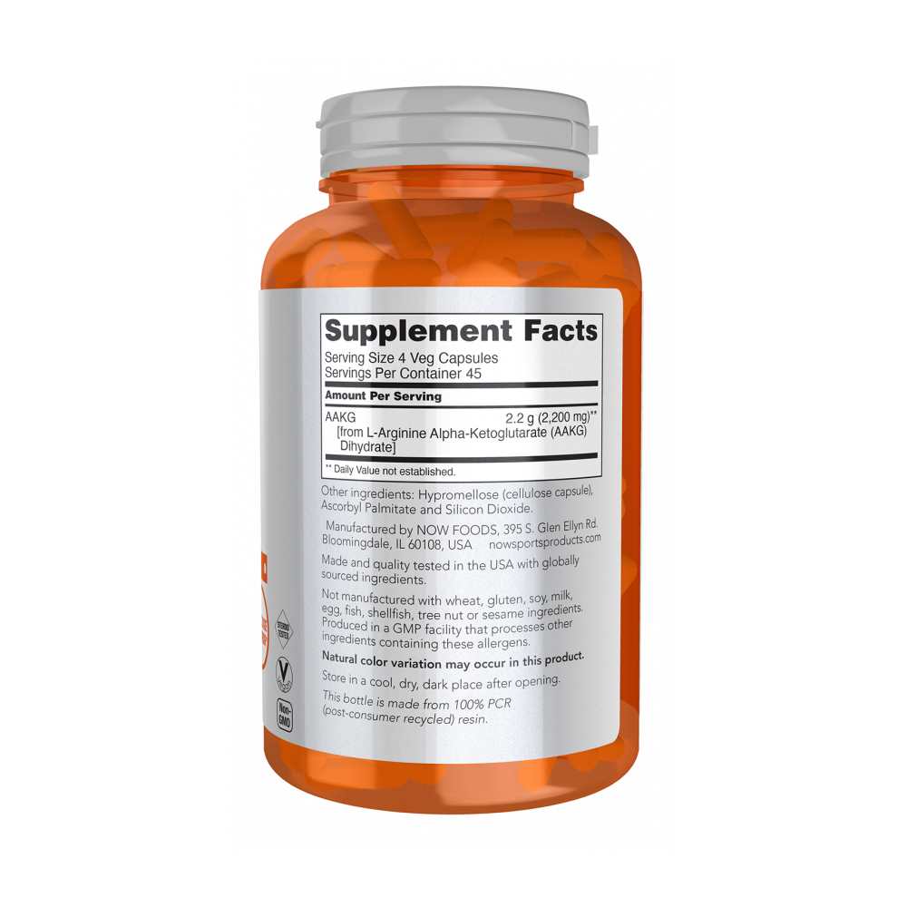 Now Sports Aakg 2200 – Arginine Alpha-Ketoglutarate Formula – Nitric Oxide Booster Veg Capsules – 180 Count thumbnail 2