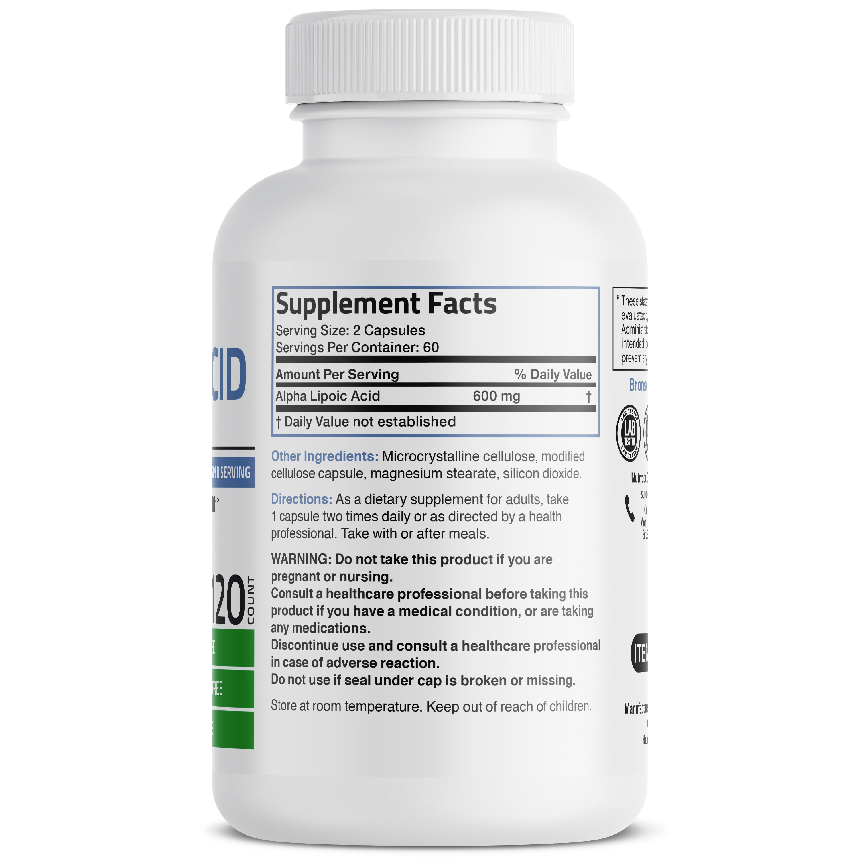 Bronson Vitamins Alpha Lipoic Acid 600 Mg 120 Caps thumbnail 3