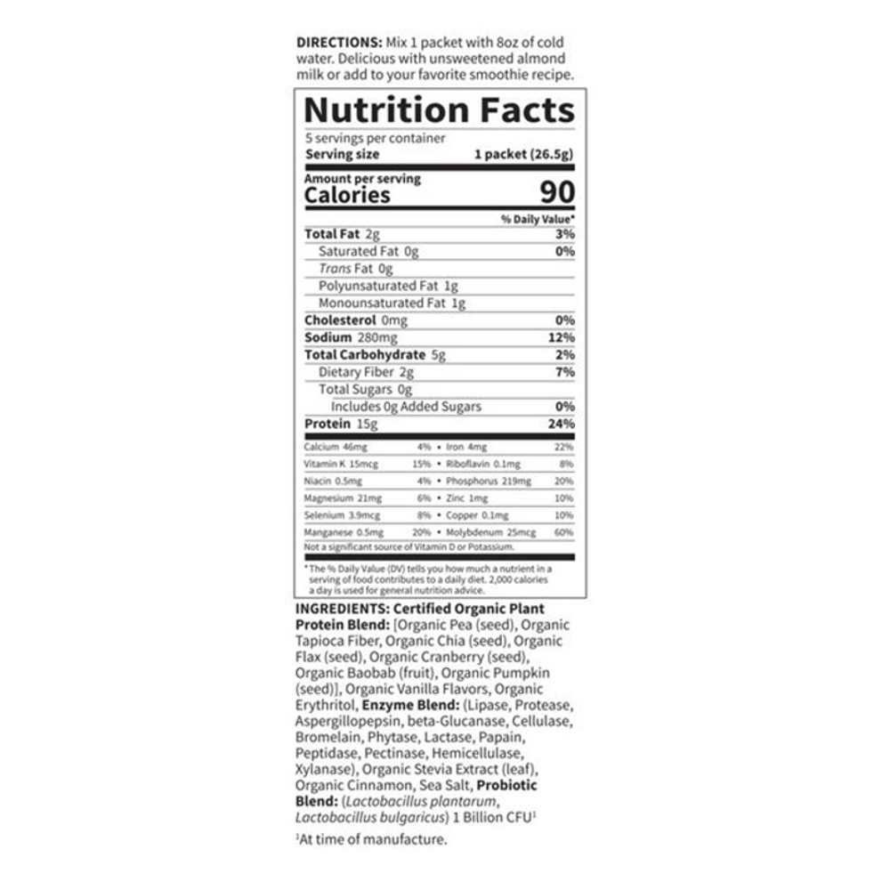 Garden of Life Organic Plant Protein Smooth Vanilla 5 Packets 0.9oz (27g) Powder thumbnail 2