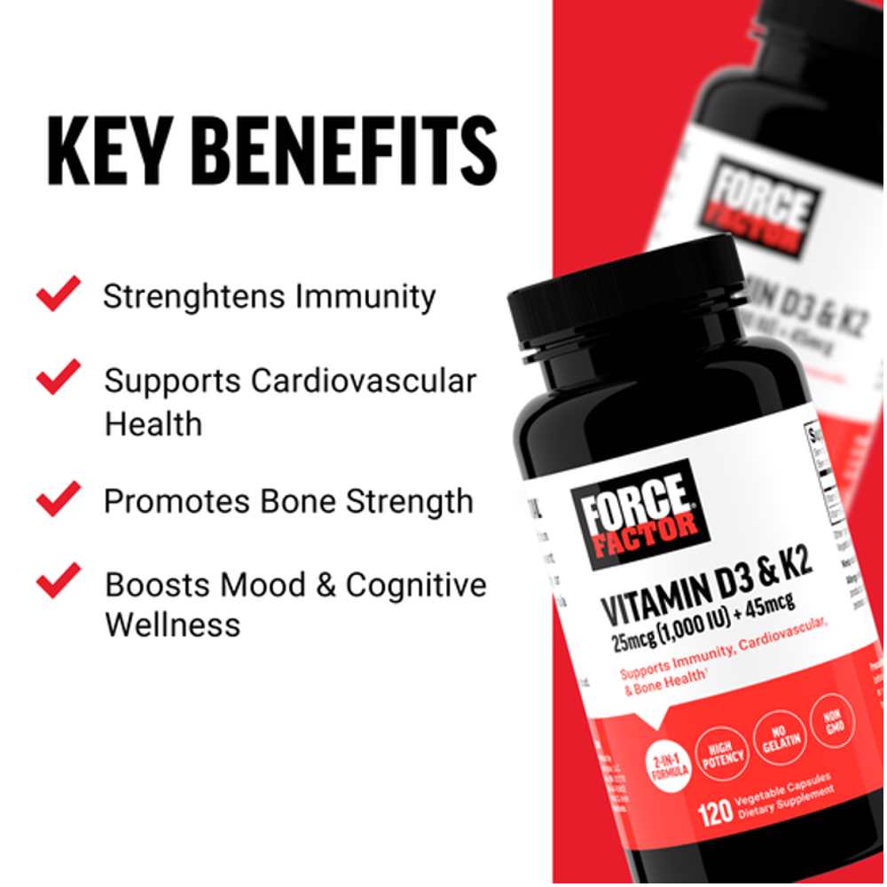 Force Factor Vitamin D3 + K2 – 120 Capsules thumbnail 2