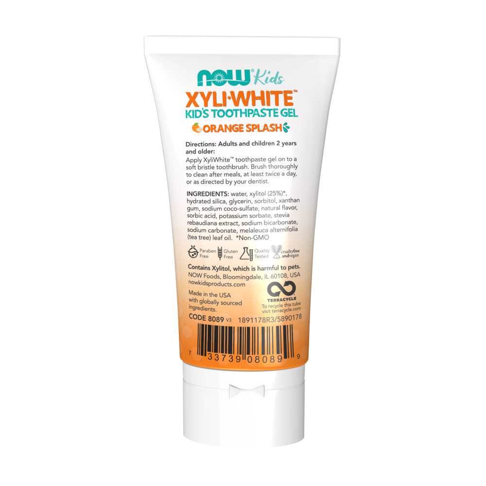 Now Foods Xyli-White Kid's Toothpaste Gel – Orange Splash – Fluoride & Sls-Free Formula – 3 Oz (85 G) thumbnail 2