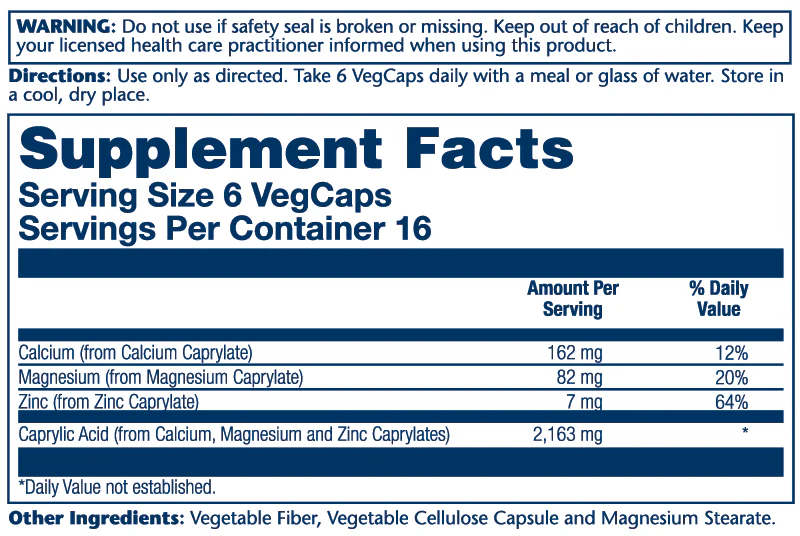 Solaray Capryl, Caprylic Acid Formula 100 Caps thumbnail 2