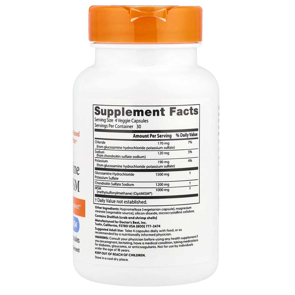 Doctor's Best Glucosamine Chondroitin Msm with Opti Msm, 120 Veggie Caps thumbnail 2
