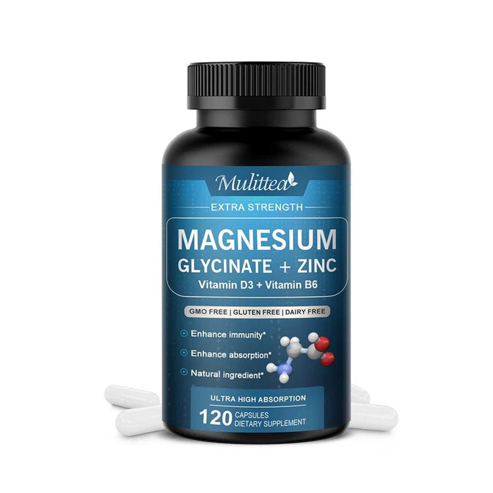 Mulittea Magnesium Glycinate + Zinc Vitamin D3 B6 - 60 Capsules ( Enhances Immunity) thumbnail 2