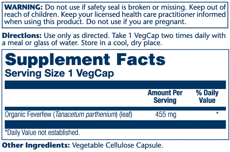 Solaray Feverfew Leaf 455mg 100 Caps thumbnail 2