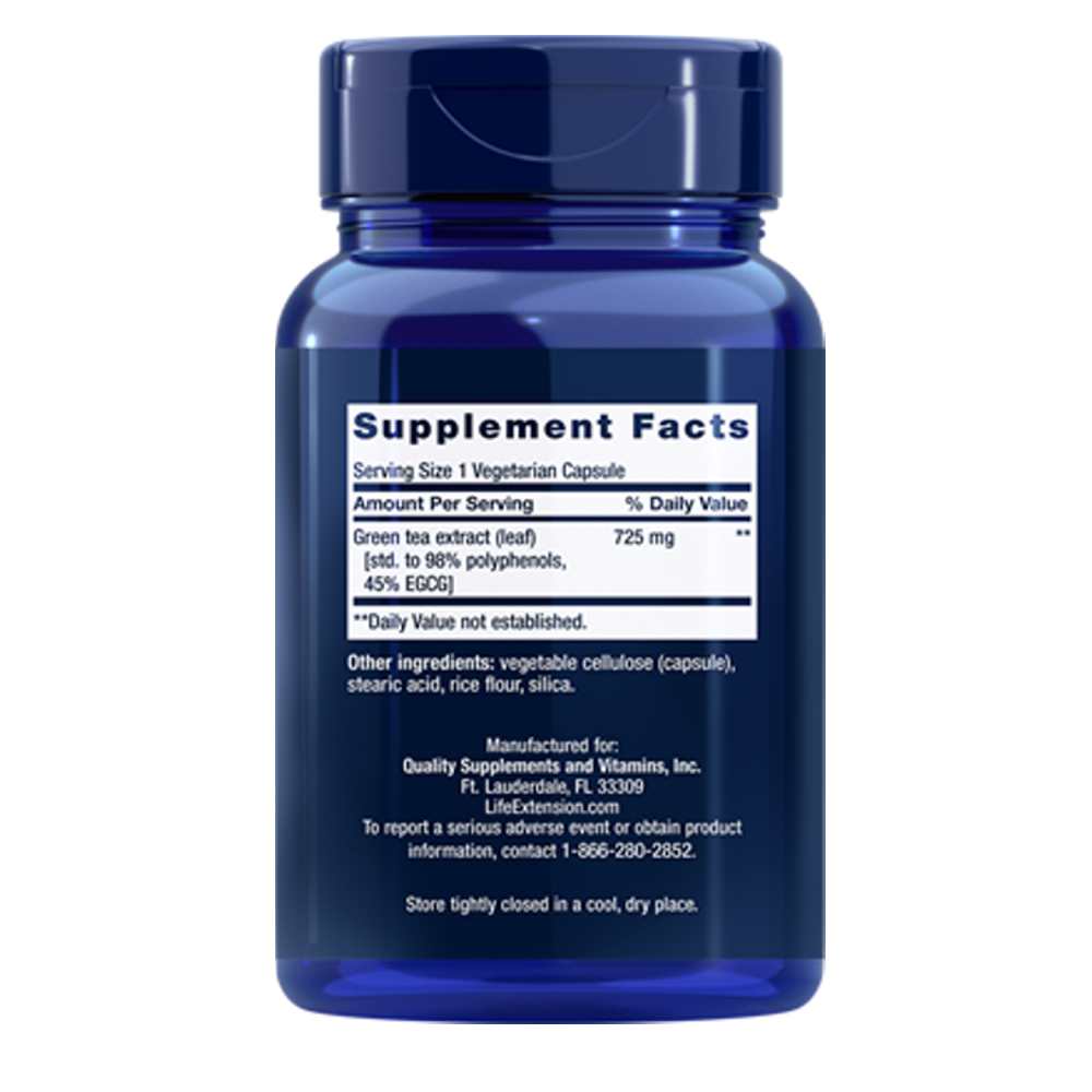 Life Extension Lightly Caffeinated Mega Green Tea Extract 98% Polyphenols 100 Vegetarian Capsules thumbnail 2