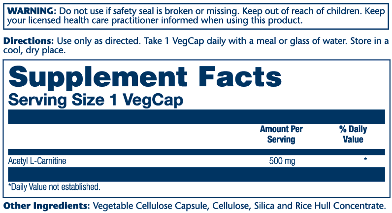 Solaray Acetyl L-Carnitine 500mg 30 Caps thumbnail 2